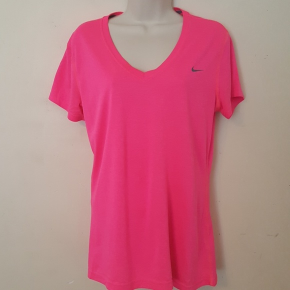 Nike Tops | 2 5 Nike Womens Dri Fit V Neck Pink Top L | Poshmark